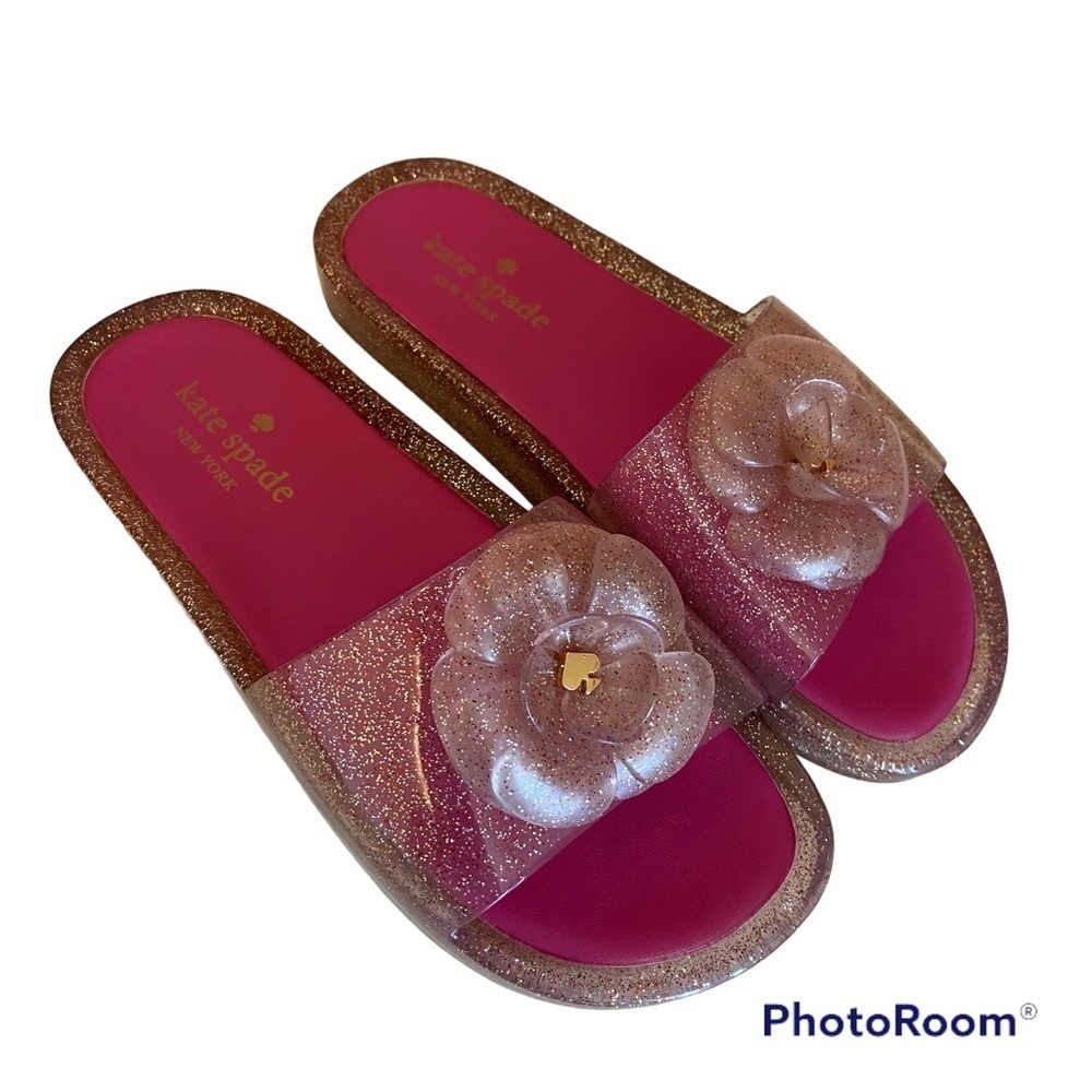 Kate Spade Jelly Slides Slip On Floral Glitter Sparkle Jelly Sandals Pink Size 7